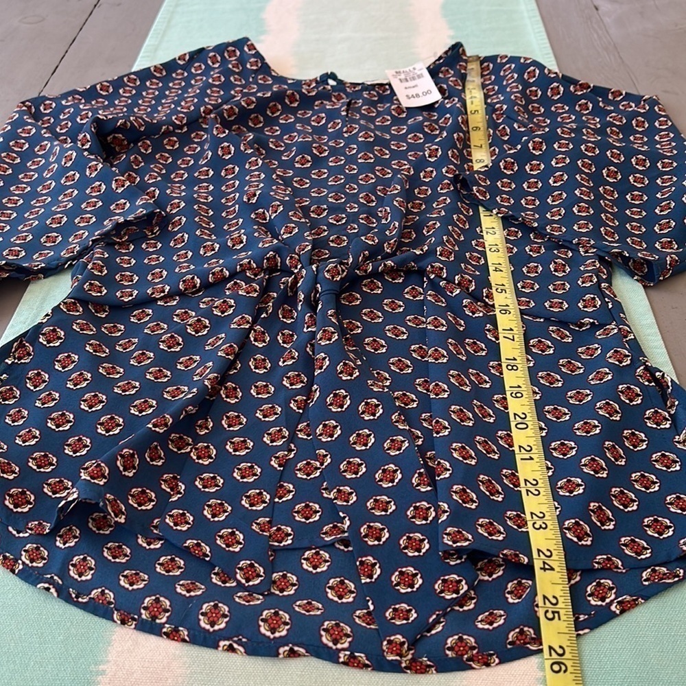 Chenault Teal Floral Front Tie Kimono Sleeve Top NWT - Picture 12 of 13